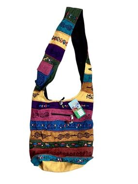 Nepal Crossbody Bag Zipper Closure 100% Cotton Handmade